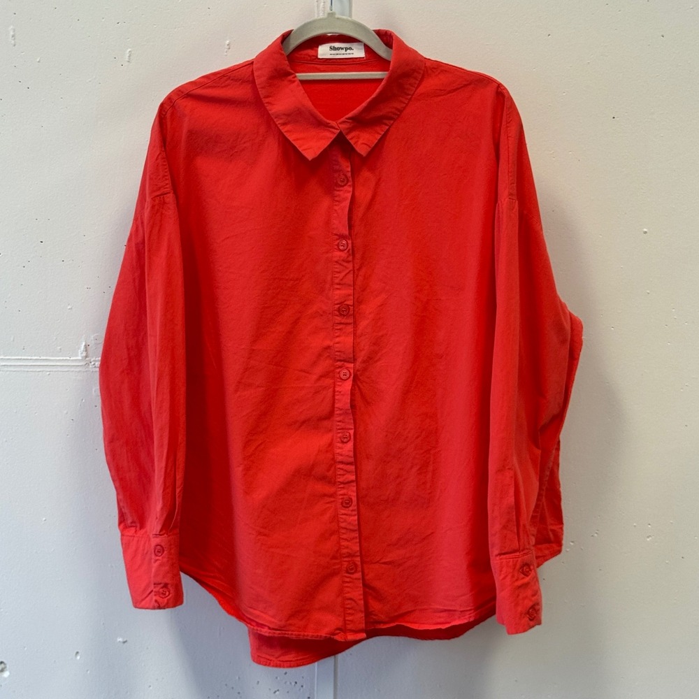 Showpo Women's Orange Oversized Cotton Button Down Shirt Long Sleeve Size US 10